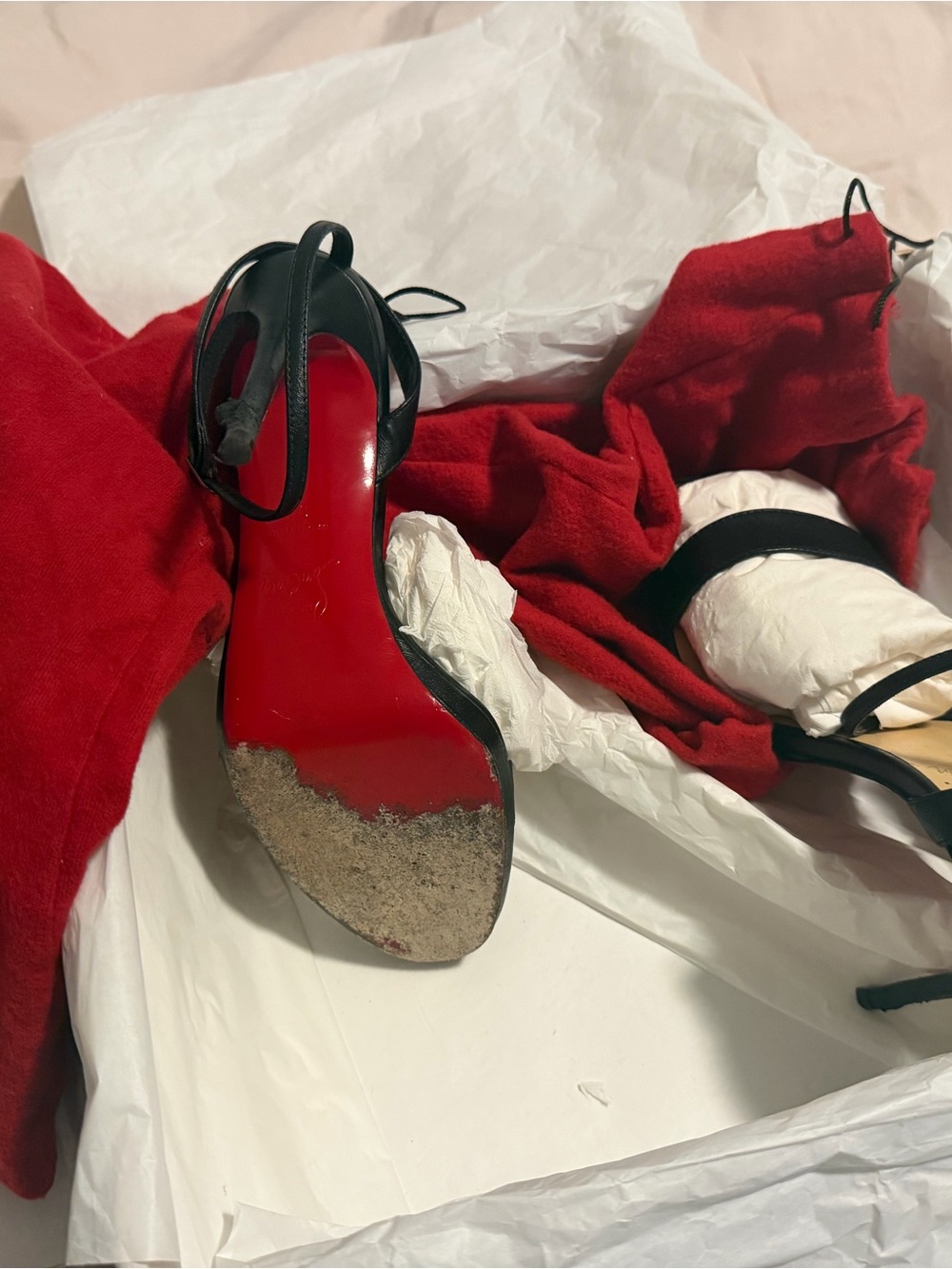 Christian Louboutin Black Strappy Heels with Red Dust Bags - Picture 2 of 6